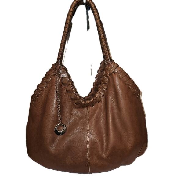 Donald J Pliner Marquis Brown Leather Hobo Handbag 21x15x5 - Picture 3 of 16